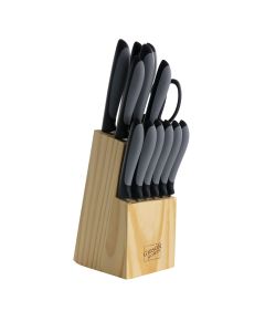 Gibson Home Dorain 14 Piece Stainless Steel Cutlery Set in Black with Wood Block