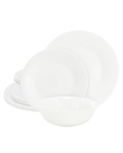 Gibson Ultra White Shadow 12 Piece Opal Glass Dinnerware Set in White