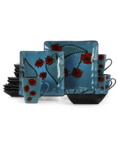 Elama Aloha Tide 16 Piece Luxurious Stoneware Dinnerware with Complete Setting for 4