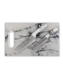 Gibson Home Beaumont 3 Piece Stainless Steel Santoku Knife Set with Cutting Board in White Marble
