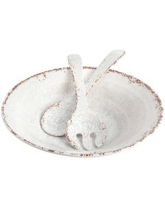 Laurie Gates Mauna 3 Piece Melamine Serving Bowl Set in White with Serving Utensils